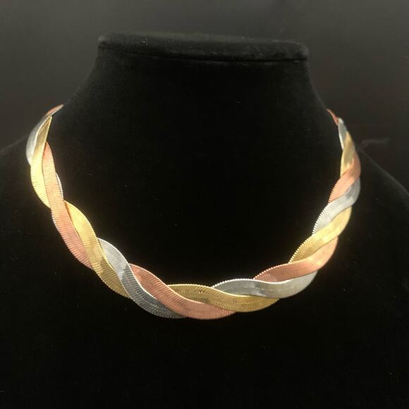 Vintage Braided Tri-Tone Statement Multi Strand Necklace - Picture 9 of 12